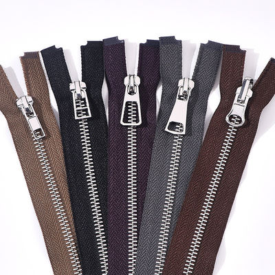 #5 Metal Zipper Open End  Shiny Silver Finish In Black, Brown