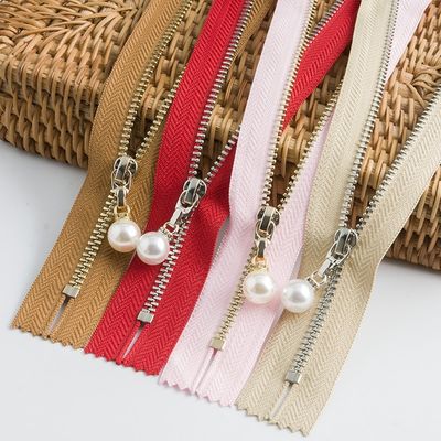 Brass Metal Zipper With Pearl Slider #5 Open-End For Clothes