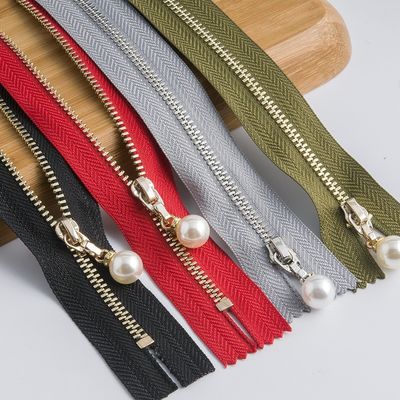 Brass Metal Zipper With Pearl Slider #5 Open-End For Clothes
