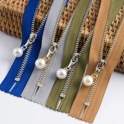 Brass Metal Zipper With Pearl Slider #5 Open-End For Clothes