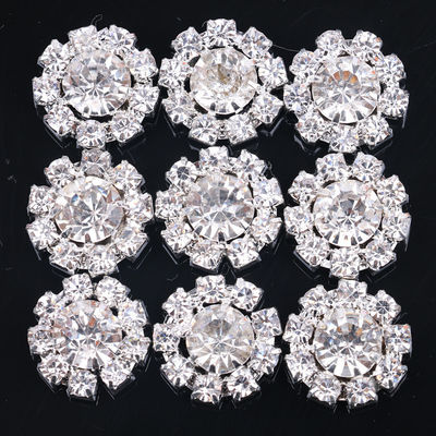 Bridal Metal Flower Shape Clear Color Crystal Button Luxury Shank Fancy Crystal Diamond Buttons For Clothes